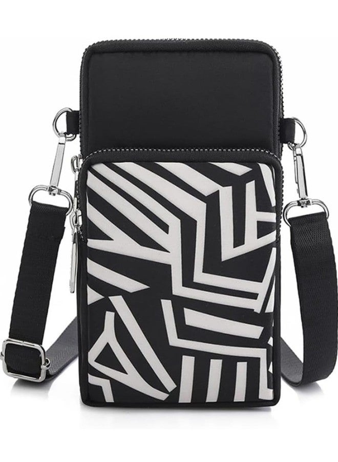 Shopvibe حقيبة كروسبودي صغيرة للهاتف من شوب فايب للنساء والفتيات (طبعة سوداء وكريمية) - Image 1